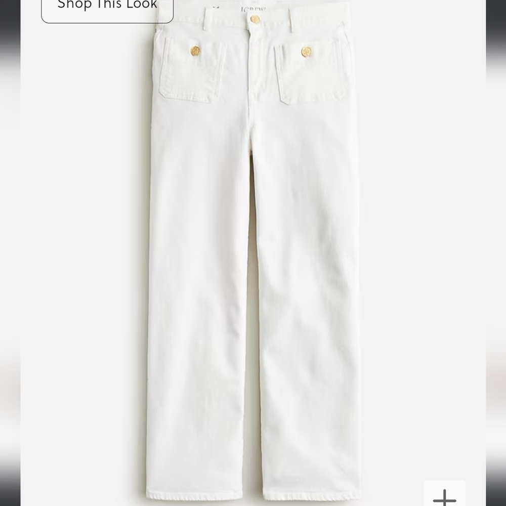 J. Crew White Wide-Leg Jeans with Gold Buttons